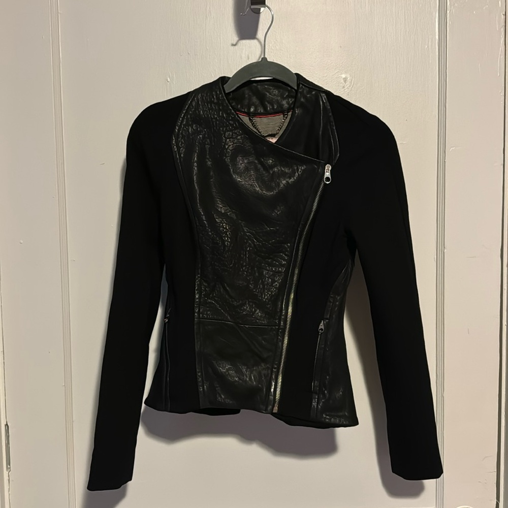 Ted Baker Fitted Leather and Viscous Black Jacket | Size 4
